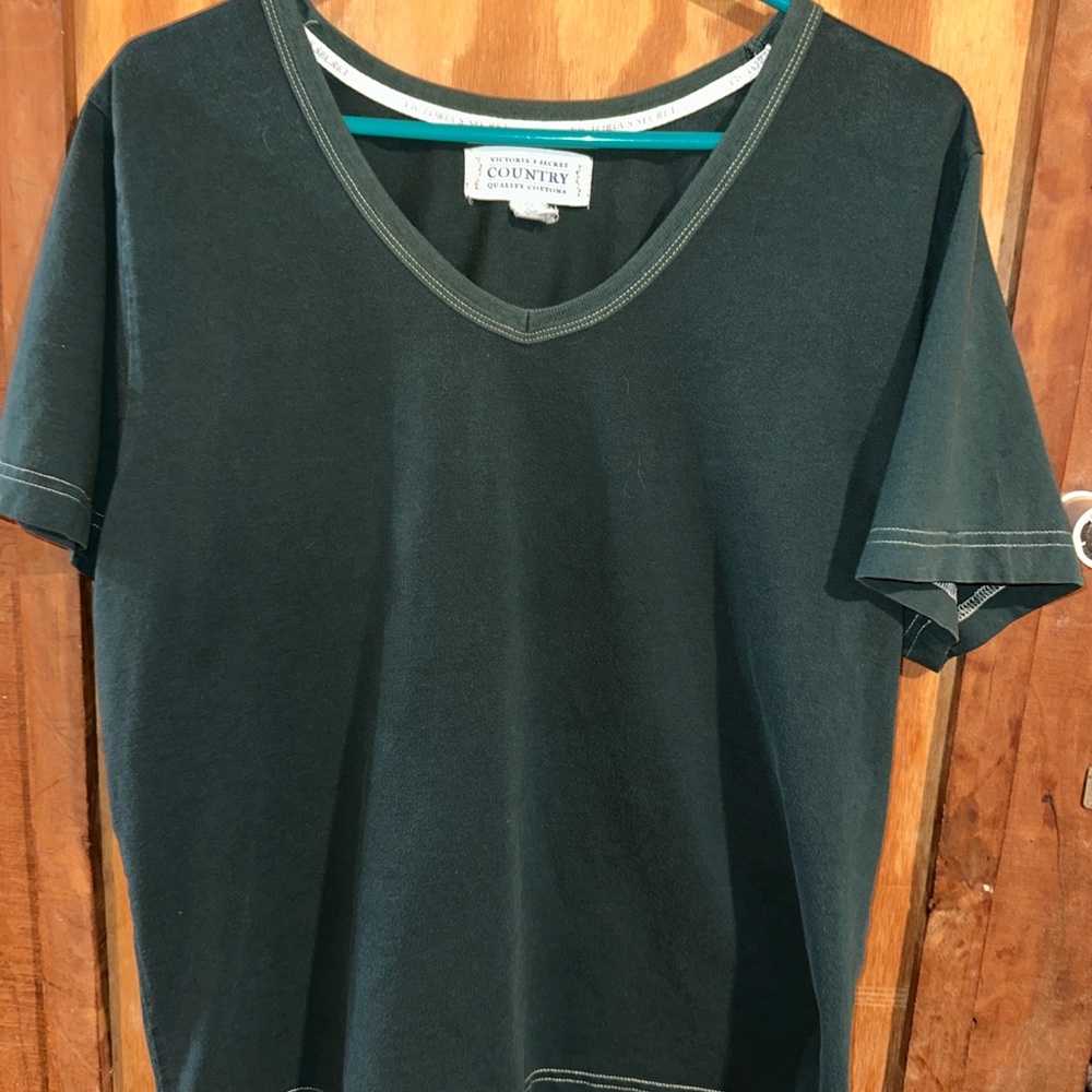 VTG Victoria's Secret Country Quality Cotton Dk Green pajama Top Hong Kong Sz LG